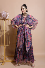Navy leheriya sharara with crop and box cape