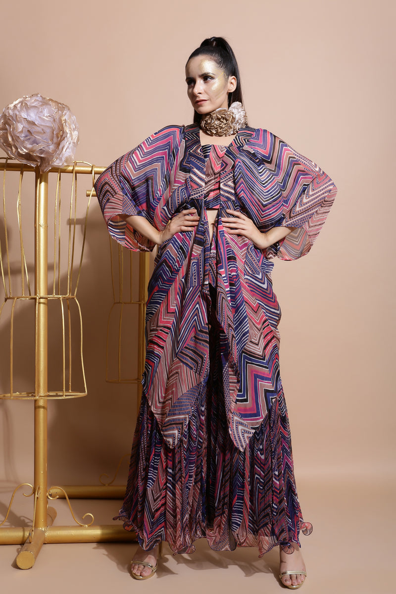 Navy leheriya sharara with crop and box cape