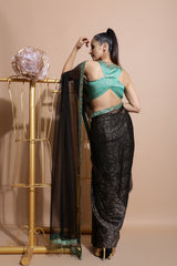 Green Splash Saree with Belt-Indo Western-Pallavi Jaipur