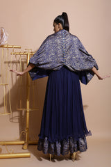 Navy Balloon Sleeve Cape-Indo Western-Pallavi Jaipur