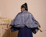 Navy splash shirt balloon sleeve cape top