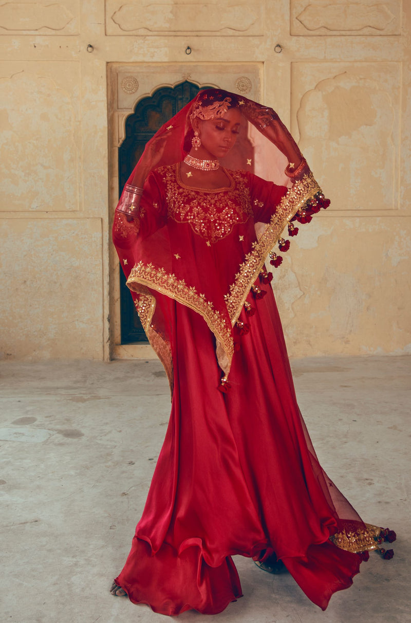 Red Embroidered Kurta Set-Indian wear-Pallavi Jaipur