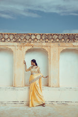 Butterscotch Yellow 3D gota Saree with Blouse Set