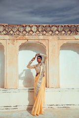 Butterscotch Yellow 3D gota Saree with Blouse Set