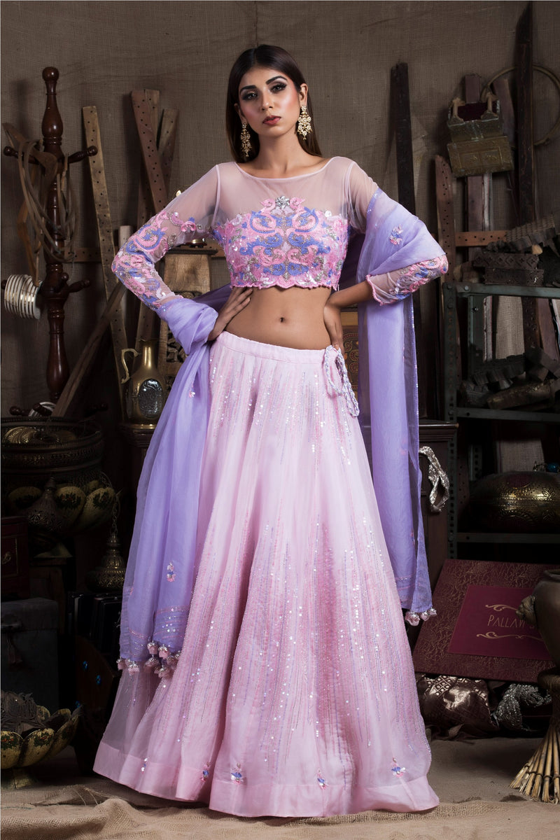 Lilac and Pink Lehenga Set-Indian wear-Pallavi Jaipur