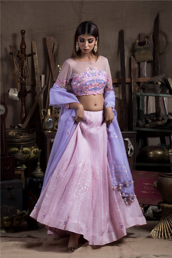Lilac and Pink Lehenga Set-Indian wear-Pallavi Jaipur