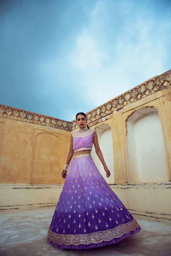 Lavender Ombre Lehenga Set-Indian wear-Pallavi Jaipur