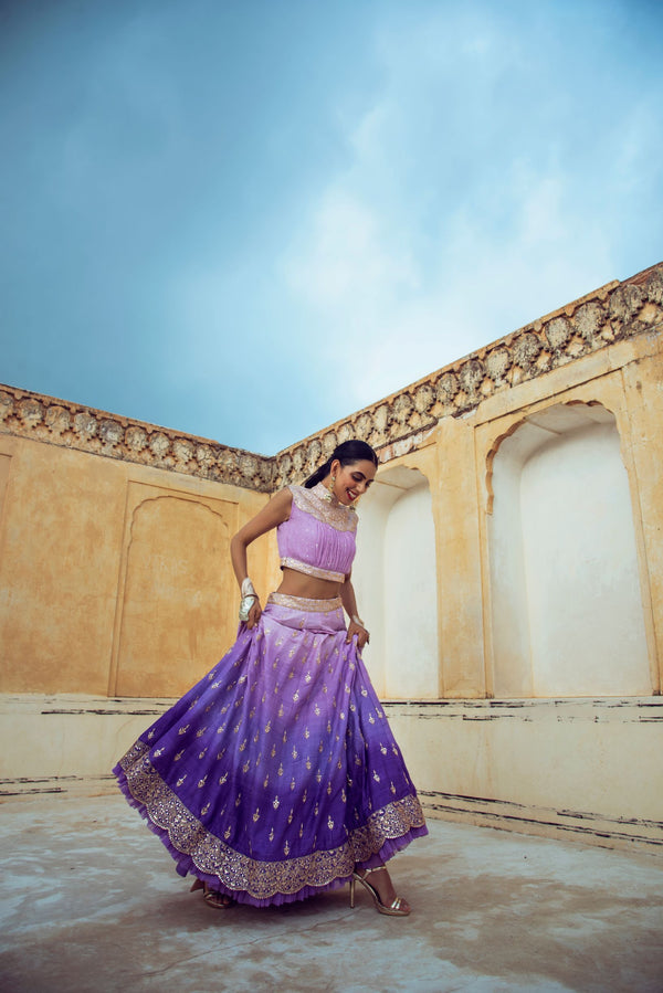 Lavender Ombre Lehenga Set-Indian wear-Pallavi Jaipur