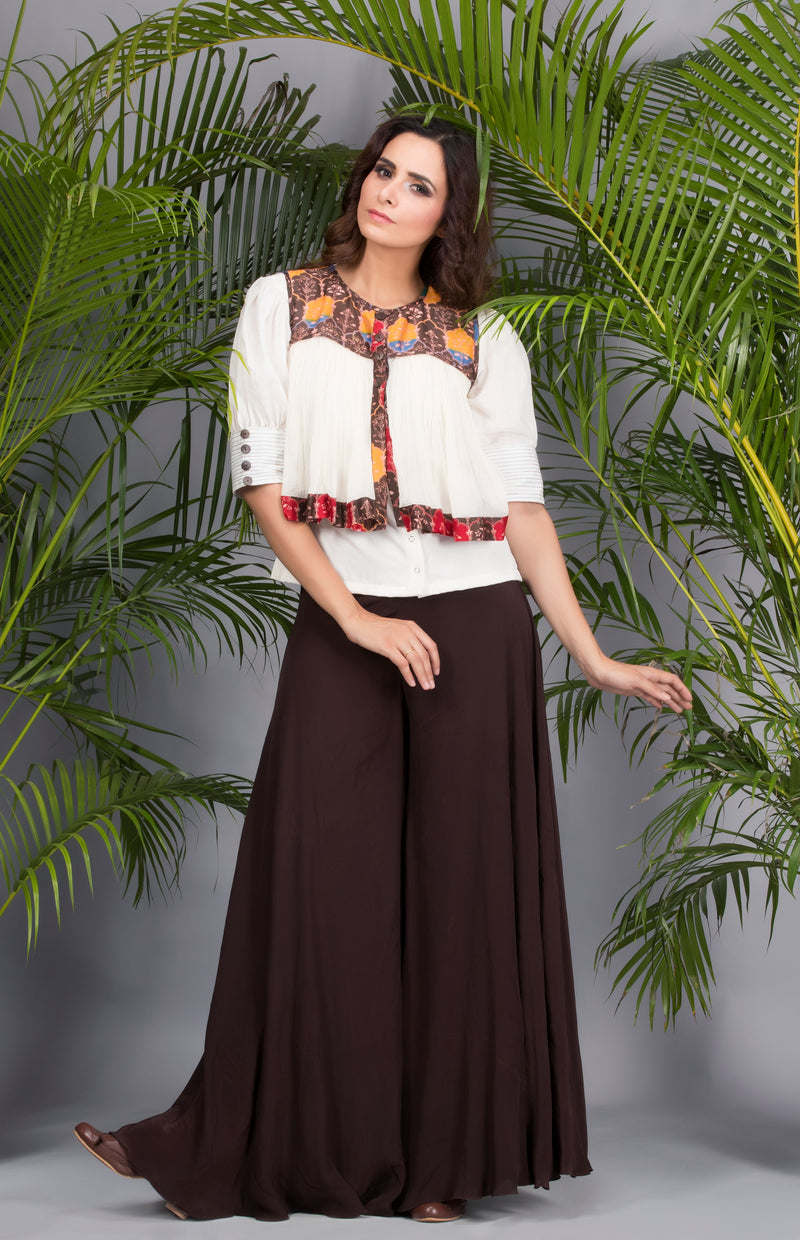 Brown Printed Shirt and Palazzo Set-Indo Western-Pallavi Jaipur