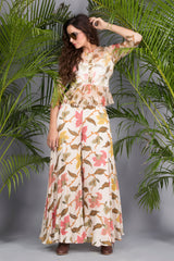 Ivory Frill Top with Printed Pants-Western Wear-Pallavi Jaipur