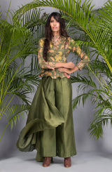 Dark Green Peplum Top with Drape Pants-Western Wear-Pallavi Jaipur