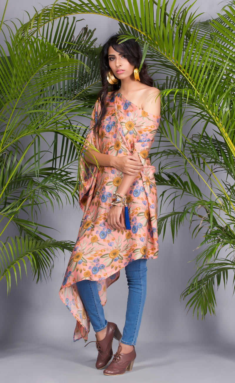Salmon Pink Modal Tunic-Western Wear-Pallavi Jaipur