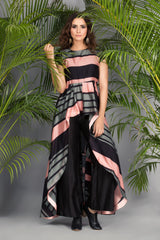 Pink and Grey Dress with Black Pants-Indo Western-Pallavi Jaipur