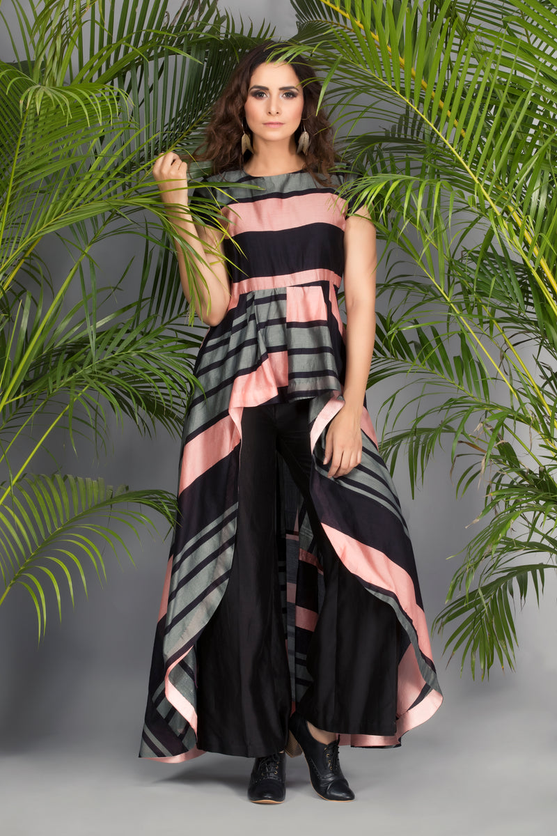Pink and Grey Dress with Black Pants-Indo Western-Pallavi Jaipur