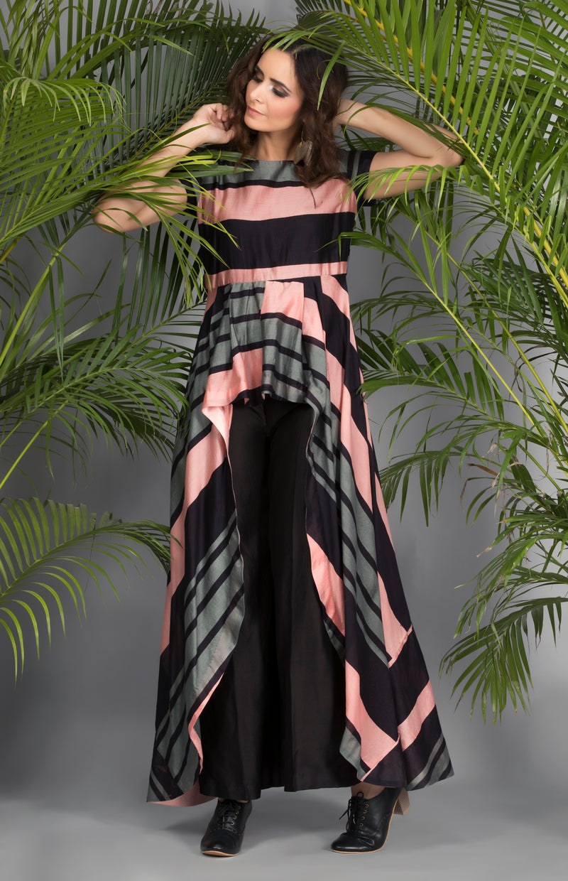 Pink and Grey Dress with Black Pants-Indo Western-Pallavi Jaipur