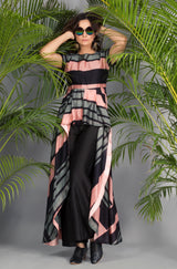 Pink and Grey Dress with Black Pants-Indo Western-Pallavi Jaipur