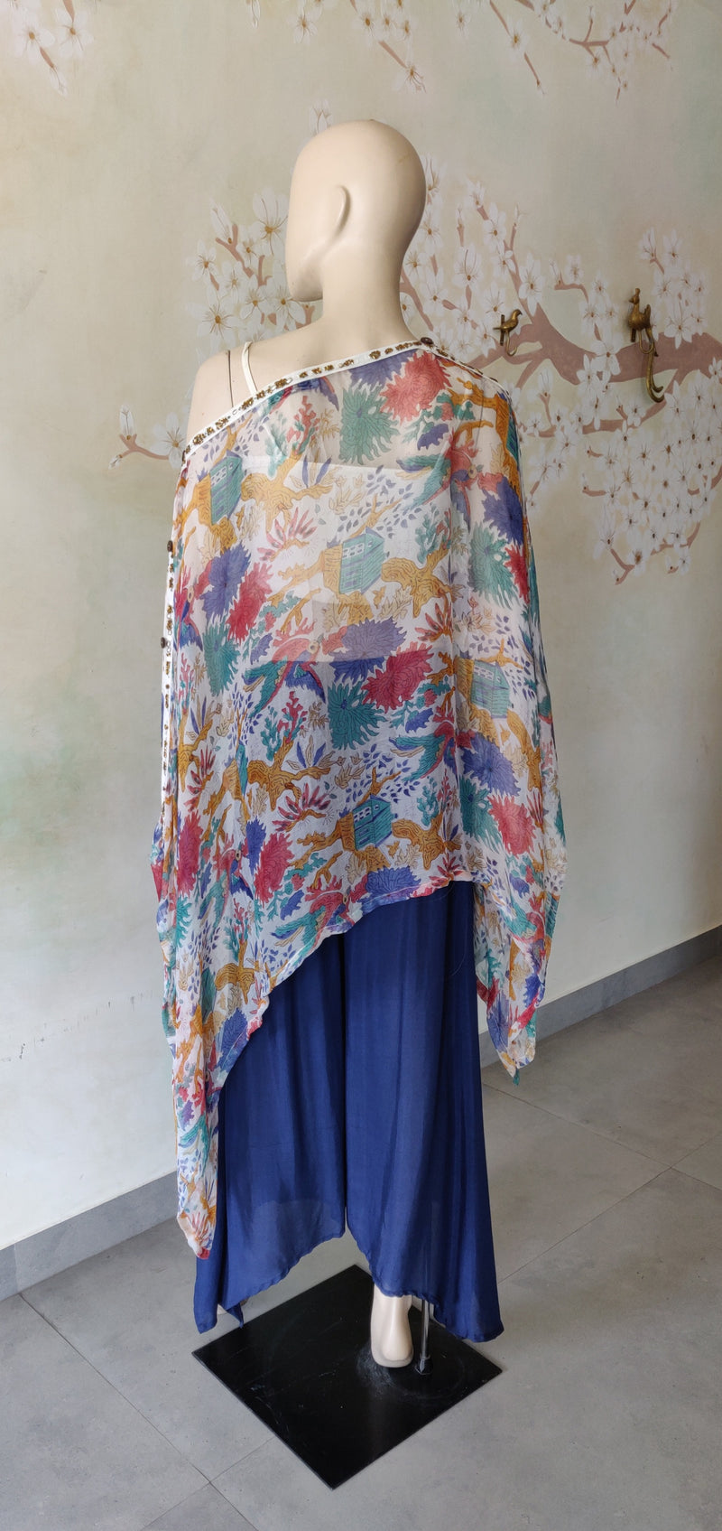 Ivory Printed buttoned Cape