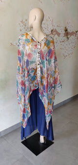 Ivory Printed buttoned Cape