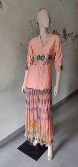 Peach printed tunic set