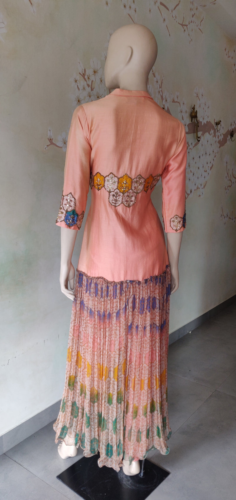 Peach printed tunic set