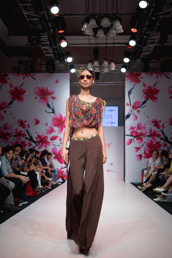 Brown Embellished Top and Palazzo-Indo Western-Pallavi Jaipur