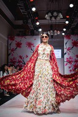 Ivory Blouse and Skirt with Maroon Jacket-Indo Western-Pallavi Jaipur