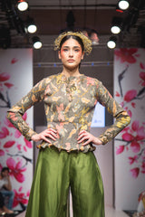 Dark Green Peplum Top with Drape Pants-Western Wear-Pallavi Jaipur