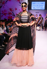 Pink and grey Stripe Crop Top with Black Skirt-Indo Western-Pallavi Jaipur