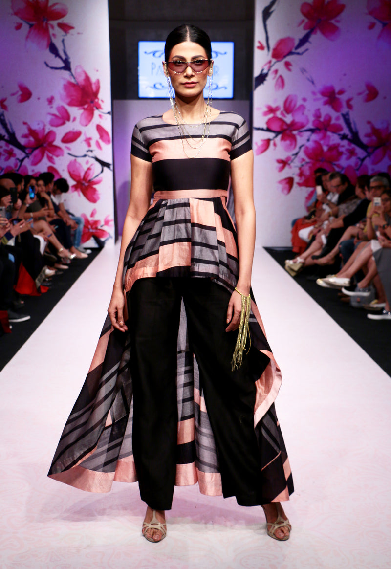 Pink and Grey Dress with Black Pants-Indo Western-Pallavi Jaipur