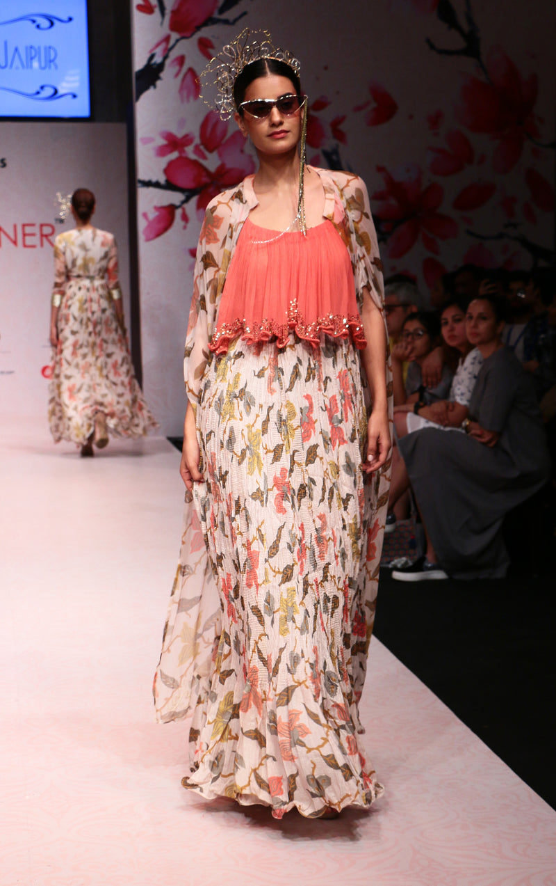 Ivory Maxi Dress with Cape-Indo Western-Pallavi Jaipur