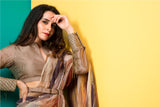Brown Printed Saree with Belt