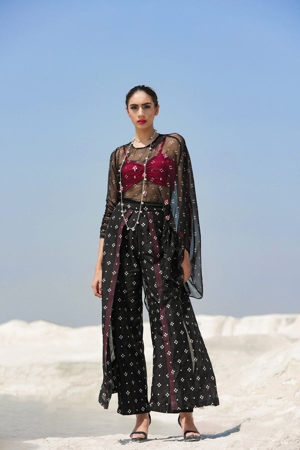 Ameera Ooze Sheer Cape Top With Flutter Pants