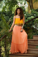 Dilruba marigold boho top with peach skirt