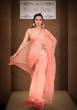 Mehbooba luxury peach ruffle saree with allure blouse set