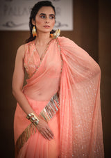 Mehbooba luxury peach ruffle saree with allure blouse set