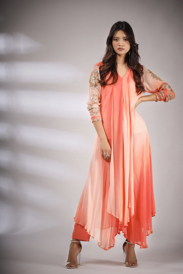 Haseena leheriya set in peach