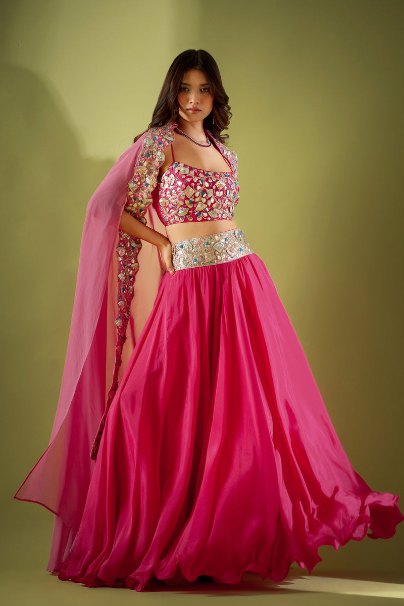 Haseena pankhi gota lehenga cape set in rouge pink