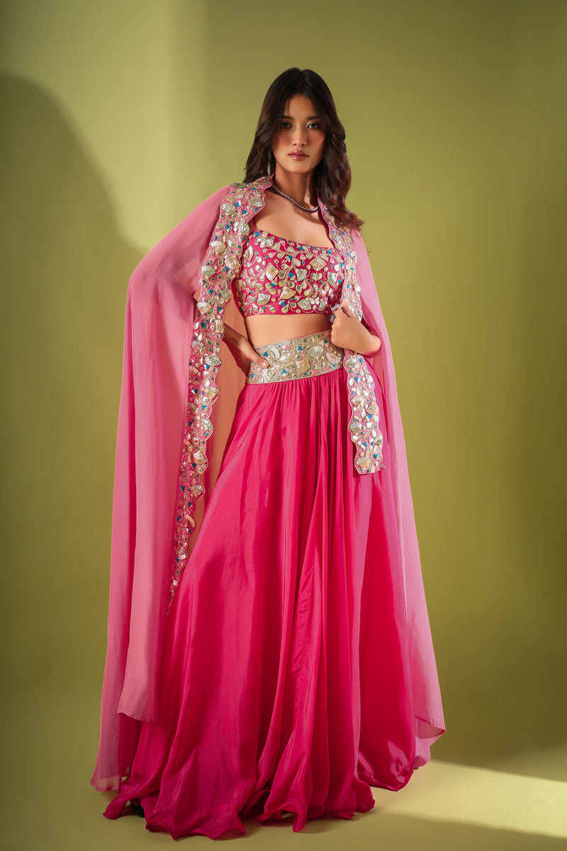 Haseena pankhi gota lehenga cape set in rouge pink