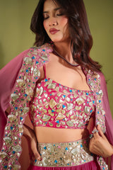 Haseena pankhi gota lehenga cape set in rouge pink
