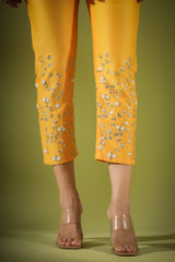 Haseena phool jaal gota patti tunic pants co-ord set in mnago yellow