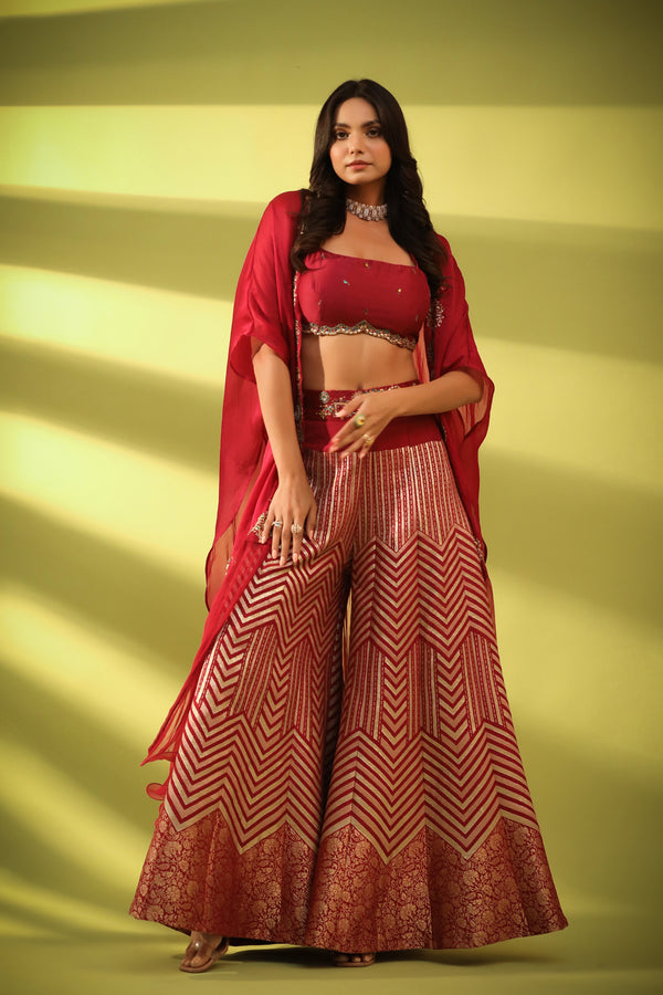 Haseena beetroot cape & banarsi sharara set