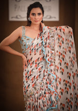 Laila off white ruffle saree disco blouse set