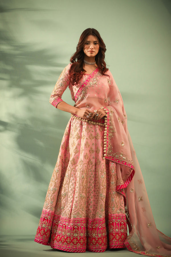 Haseena Candy floss pink lehenga set with chatak pink accent.