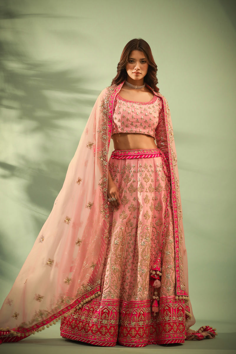 Haseena Candy floss pink lehenga set with chatak pink accent.