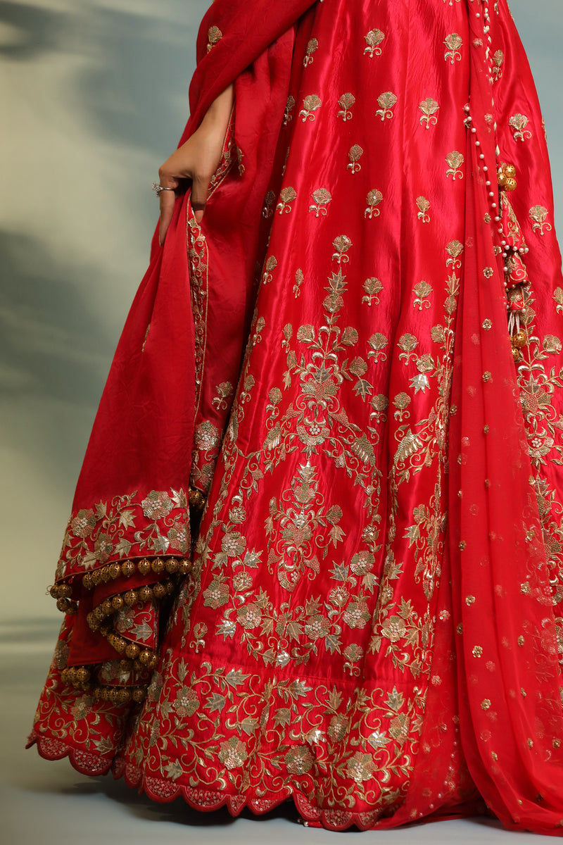 Haseena scarlet red bride to be lehenga set