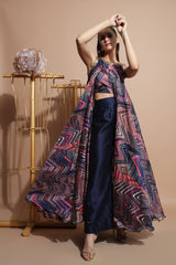 Navy leheriya crop top and culottes set