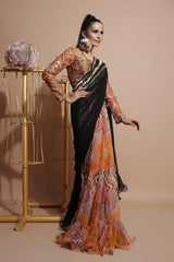 Mustard leheriya saree with embroidered palla and blouse