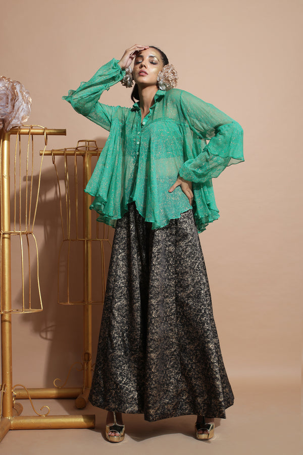 Green shirt tunic with tube.-Indo Western-Pallavi Jaipur