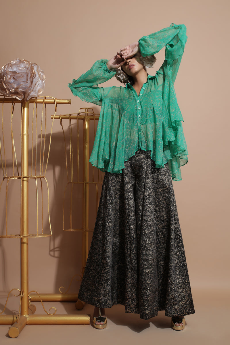 Green shirt tunic with tube.-Indo Western-Pallavi Jaipur