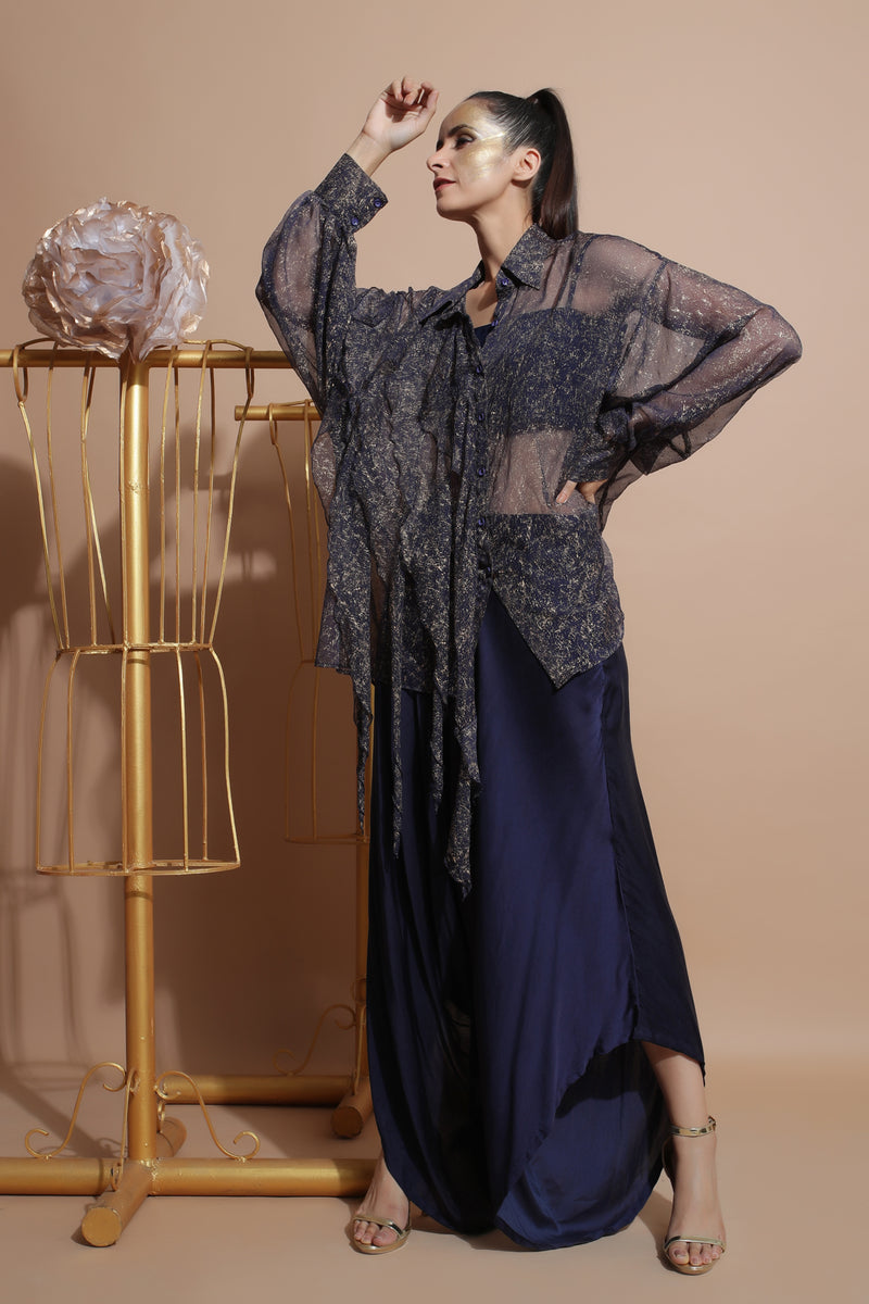 Navy Waterfall Shirt with Tube-Indo Western-Pallavi Jaipur